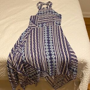 Blue & White Patterned Halter Summer Dress